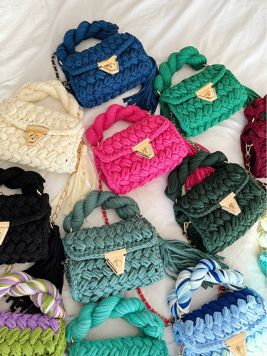 Hand woven bag crochet bag shoulder bag women's Fried Dough Twists portable tassel bag - V.I.P Digital Presence
