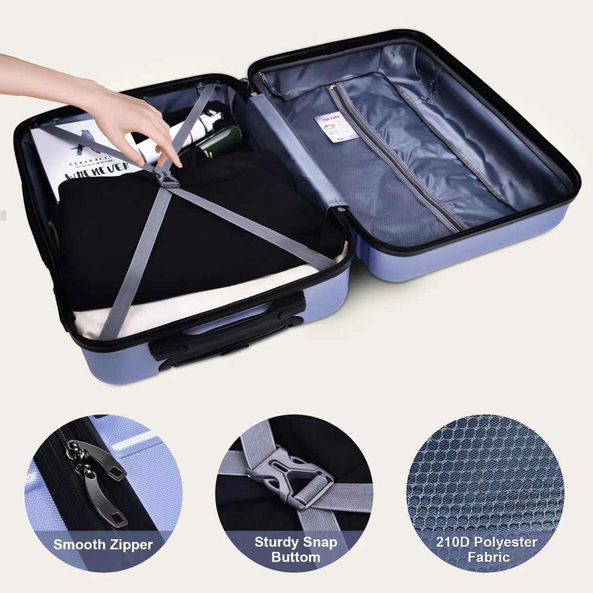 Luggage Suitcase 3 Piece Sets Hardside Carry-on luggage with Spinner Wheels 20"/24"/28" Lavender purple + ABS - V.I.P Digital Presence