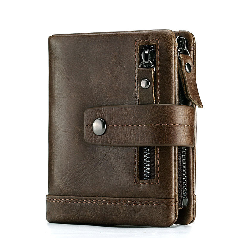 Men's Bag Zipper Buckle Multi-Card First Layer Cowhide Coin Purse Short Leather Men's Wallet - V.I.P Digital Presence