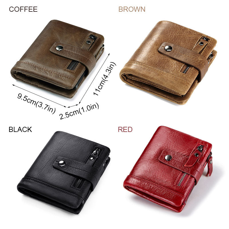 Men's Bag Zipper Buckle Multi-Card First Layer Cowhide Coin Purse Short Leather Men's Wallet - V.I.P Digital Presence