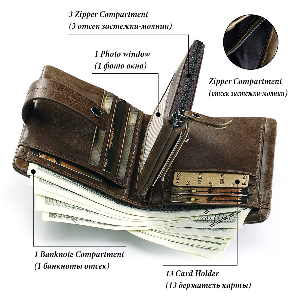 Men's Bag Zipper Buckle Multi-Card First Layer Cowhide Coin Purse Short Leather Men's Wallet - V.I.P Digital Presence