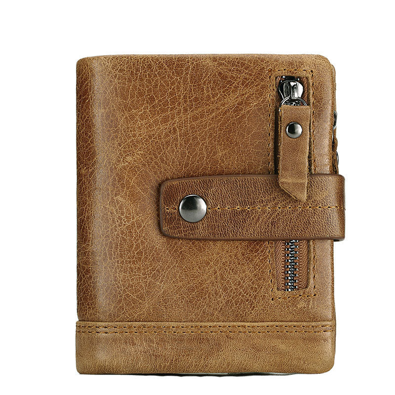 Men's Bag Zipper Buckle Multi-Card First Layer Cowhide Coin Purse Short Leather Men's Wallet - V.I.P Digital Presence