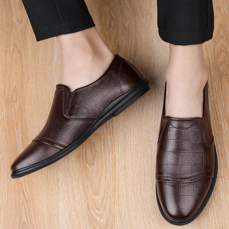 Men's bean shoes, genuine leather, fashionable, trendy, casual, youth flat bottom, low top lazy shoes - V.I.P Digital Presence