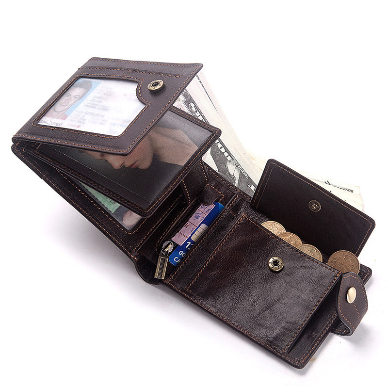 Men's Genuine Leather Wallet Multi-Card Anti-Tape Mirror Window Id Bag Men's Bag Coin Pocket - V.I.P Digital Presence