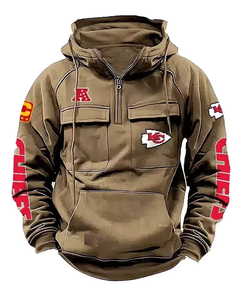 Men's hooded sweatshirt European and American retro multi pocket sweatshirt jacket - V.I.P Digital Presence