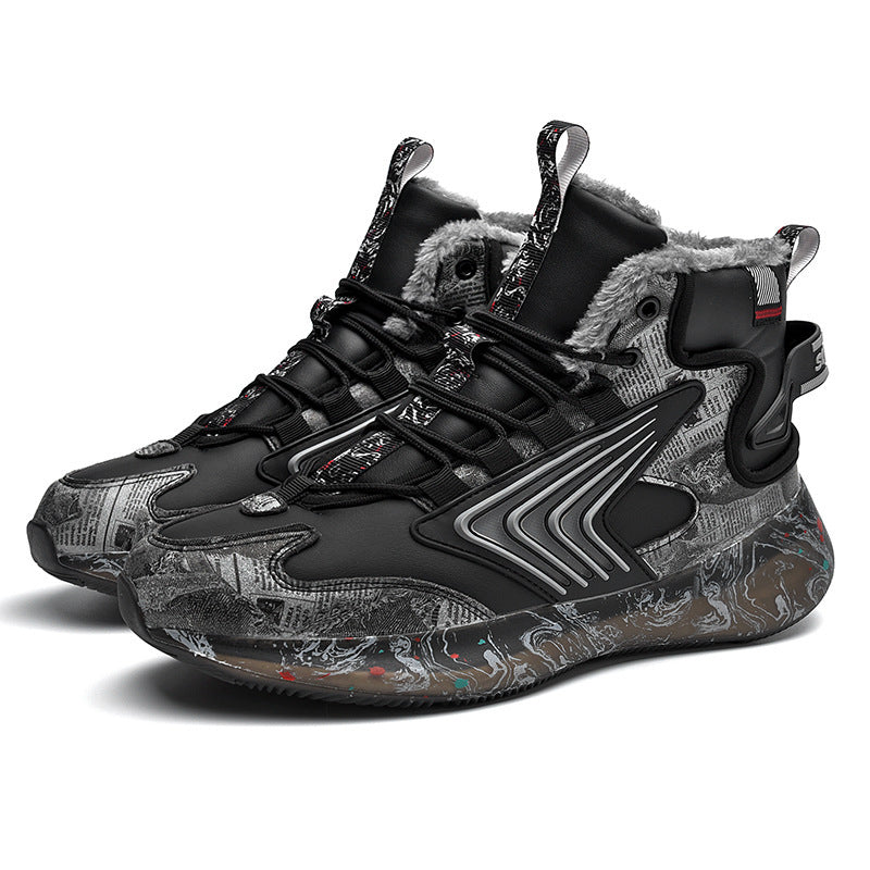 Men's trendy luminous running shoes student graffiti high-top shoes plus velvet warm sports shoes - V.I.P Digital Presence