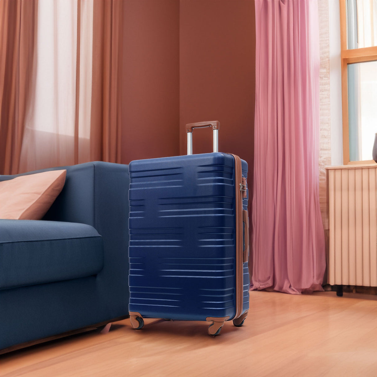 Merax Luggage with TSA Lock Spinner Wheels Hardside Expandable Luggage Travel Suitcase Carry on Luggage ABS 24"Blue+Brown - V.I.P Digital Presence