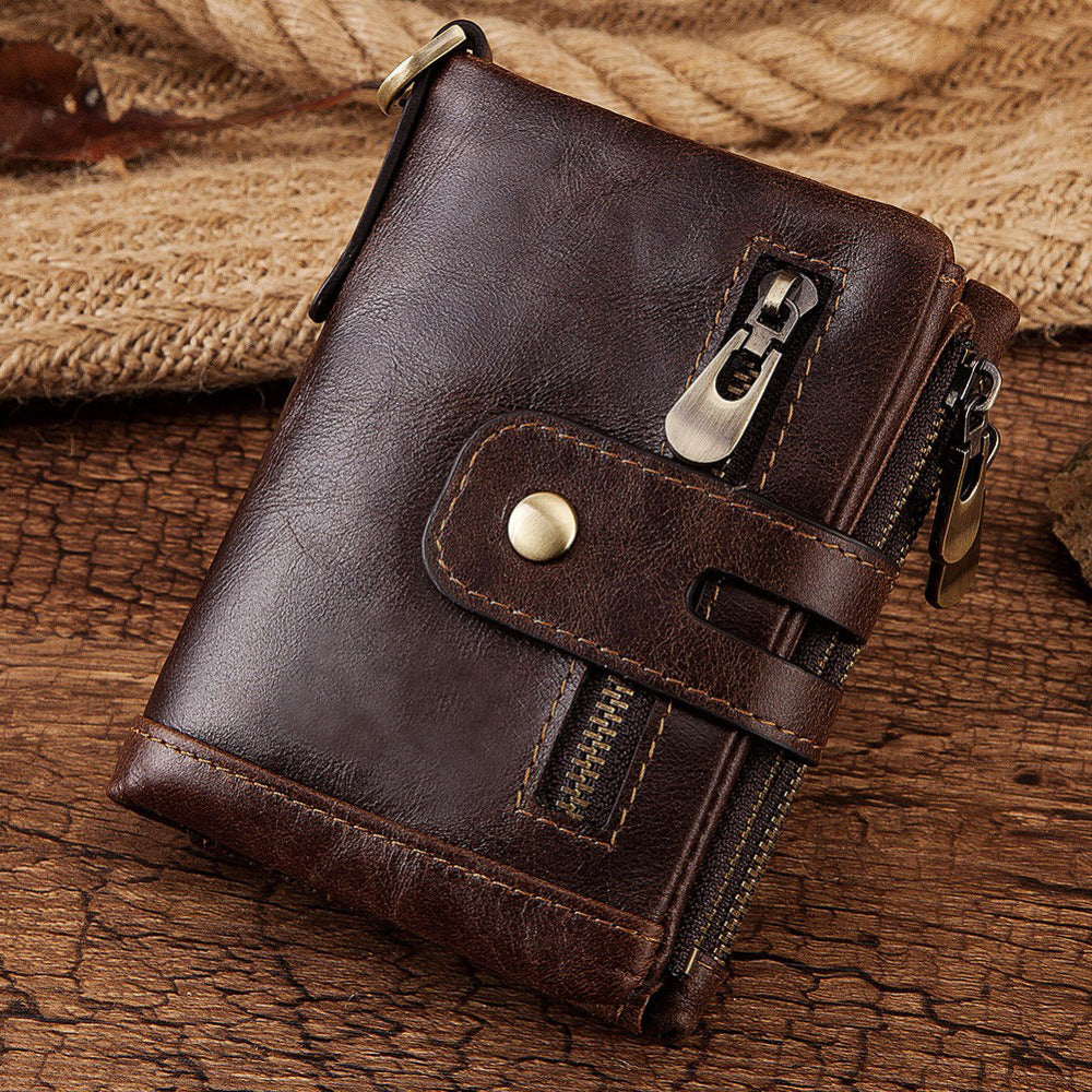 New Men's Leather Wallet Large Capacity Buckle Retro Zipper Coin Purse Anti-theft Clutch - V.I.P Digital Presence