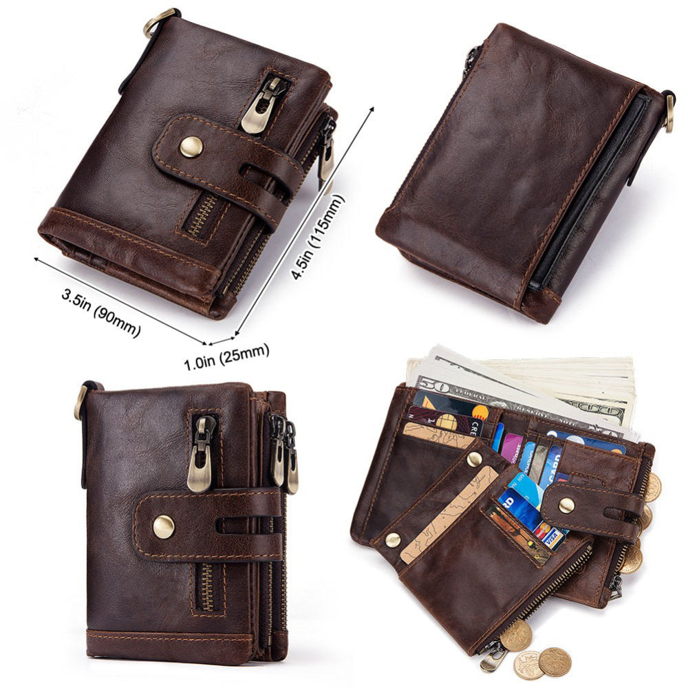 New Men's Leather Wallet Large Capacity Buckle Retro Zipper Coin Purse Anti-theft Clutch - V.I.P Digital Presence