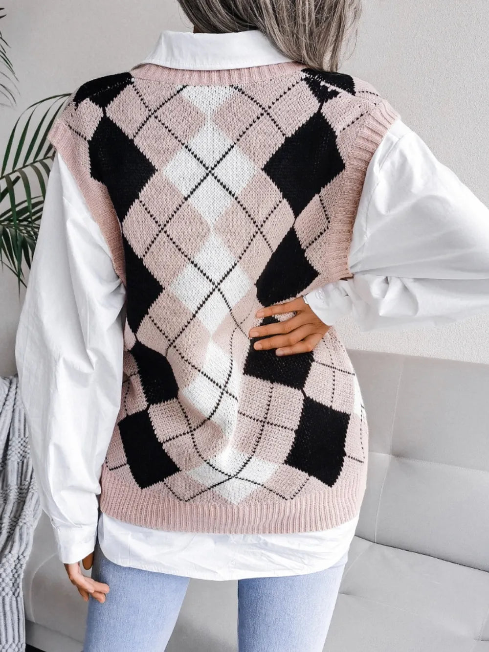 Plaid V-Neck Sweater Vest - V.I.P Digital Presence