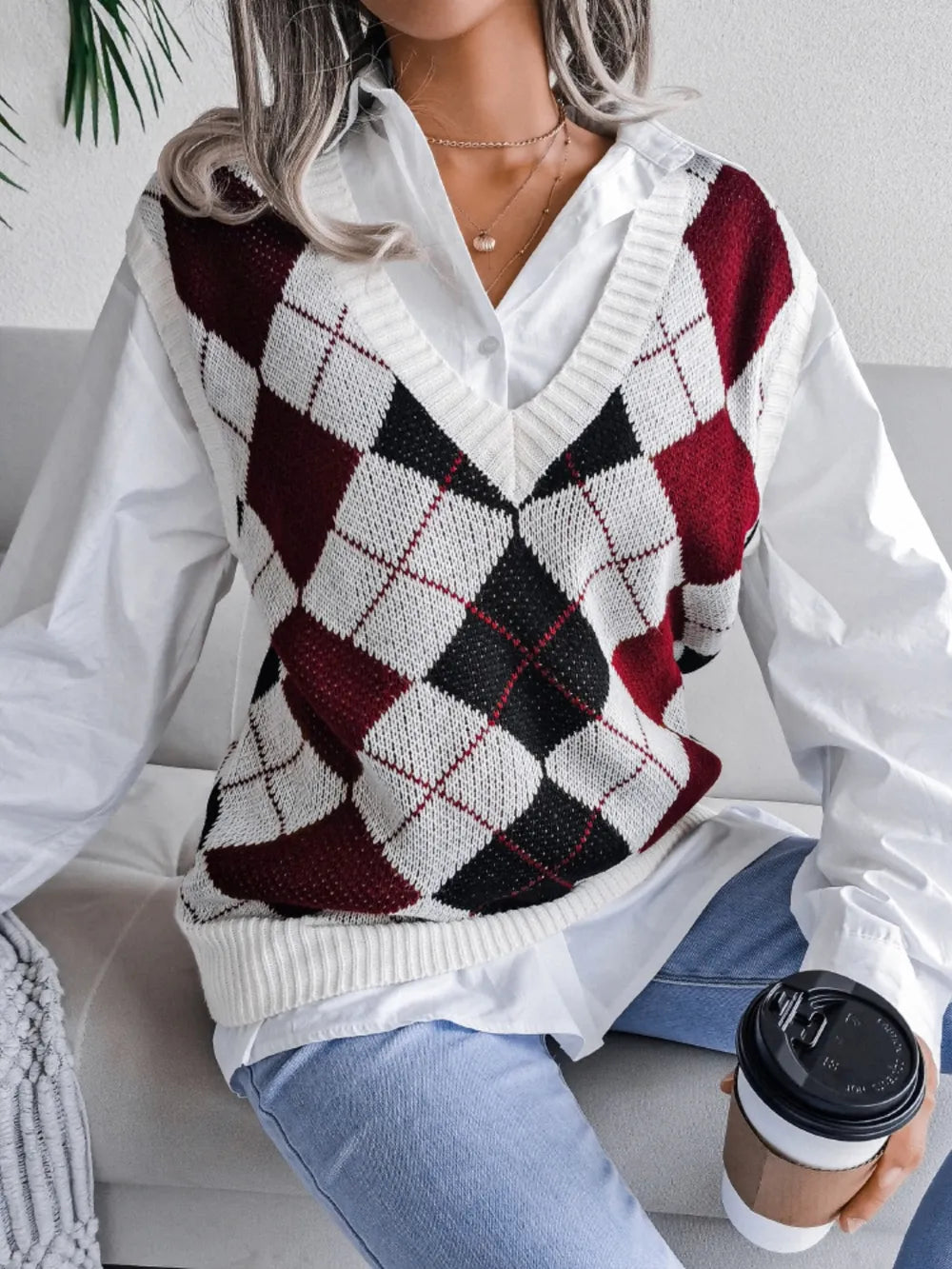 Plaid V-Neck Sweater Vest - V.I.P Digital Presence