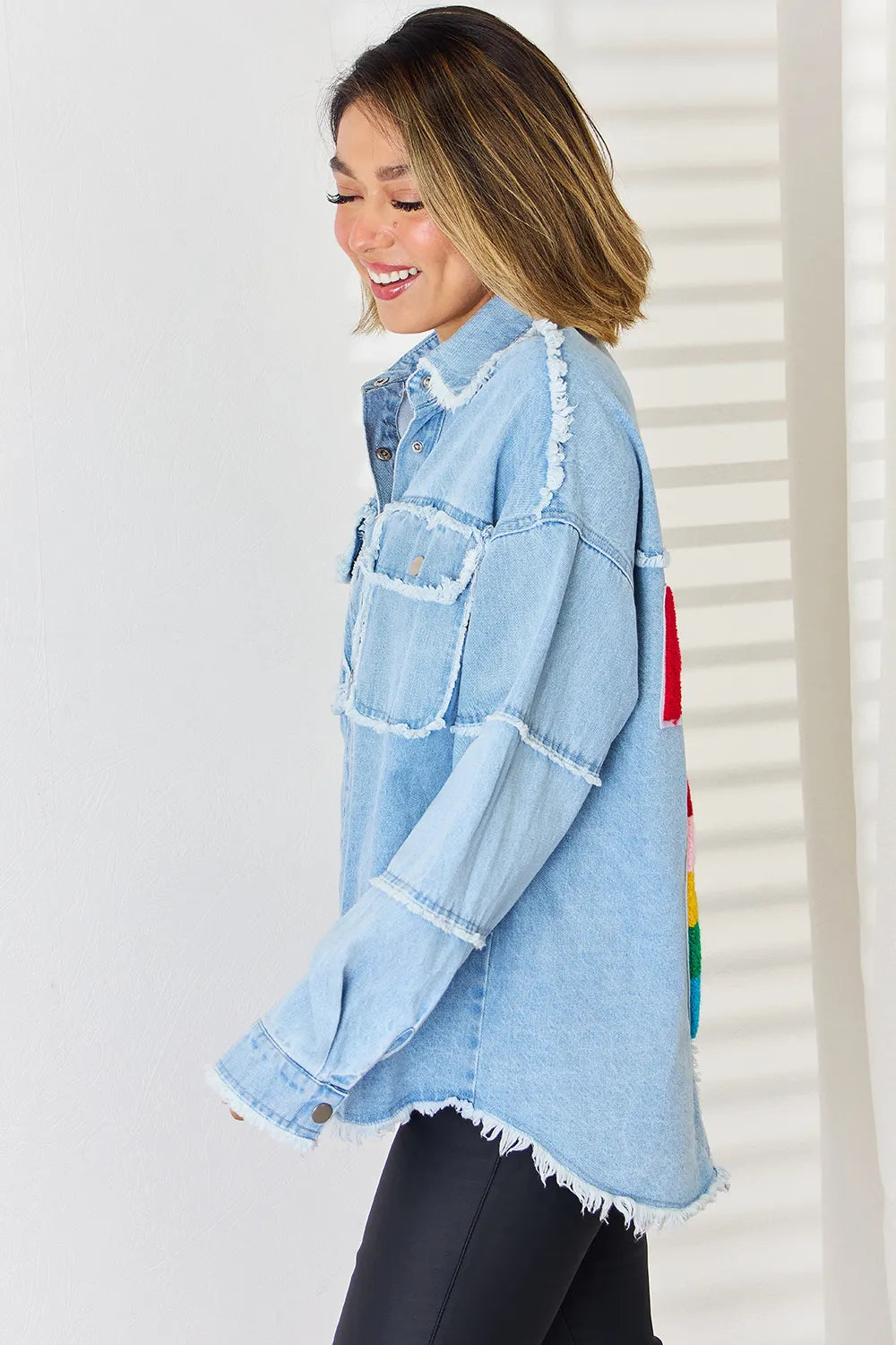 Raw Hem Dropped Shoulder Denim Top - V.I.P Digital Presence