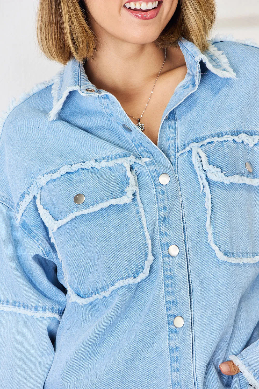 Raw Hem Dropped Shoulder Denim Top - V.I.P Digital Presence