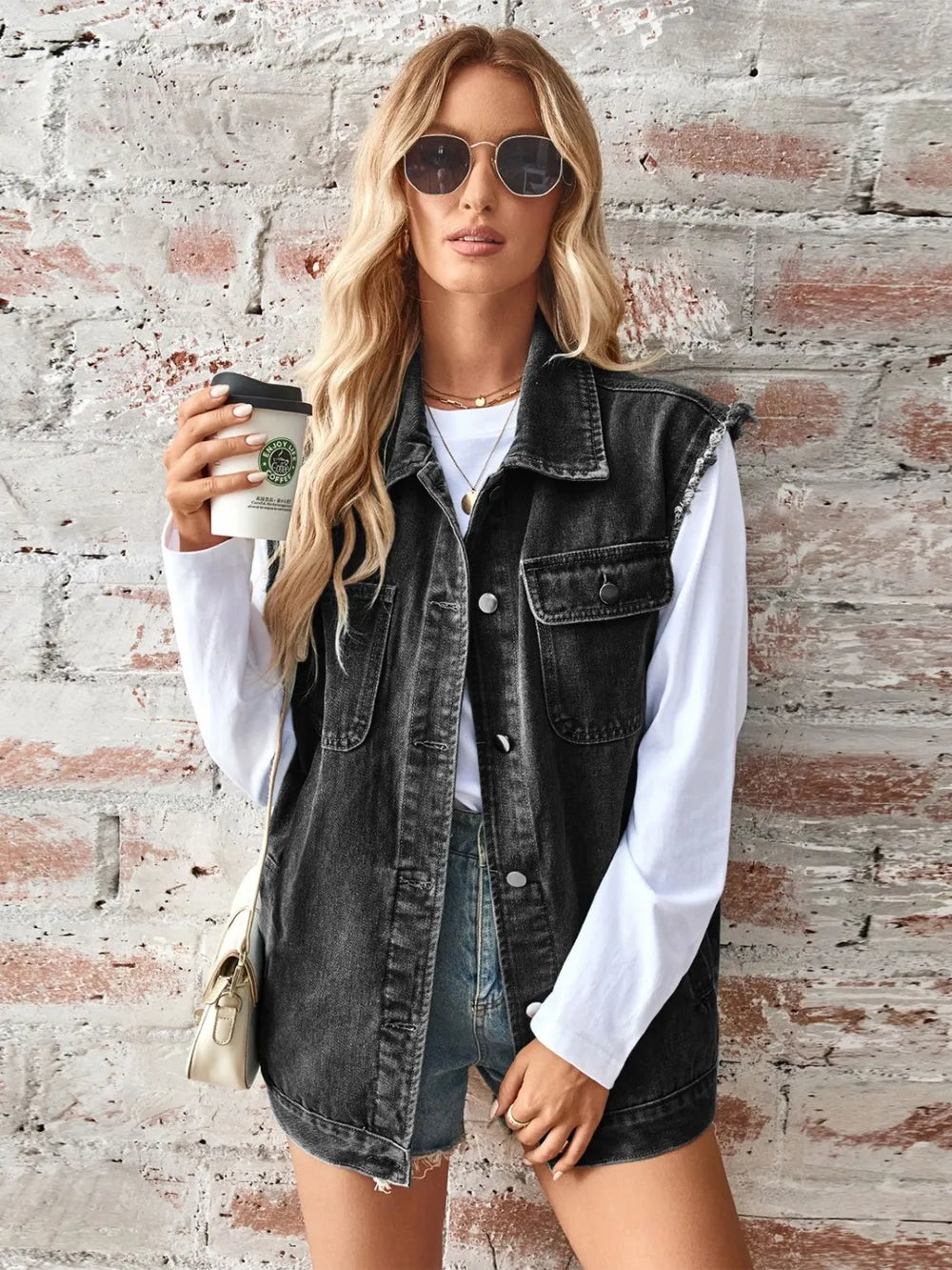 Raw Hem Sleeveless Button Up Denim Jacket - V.I.P Digital Presence