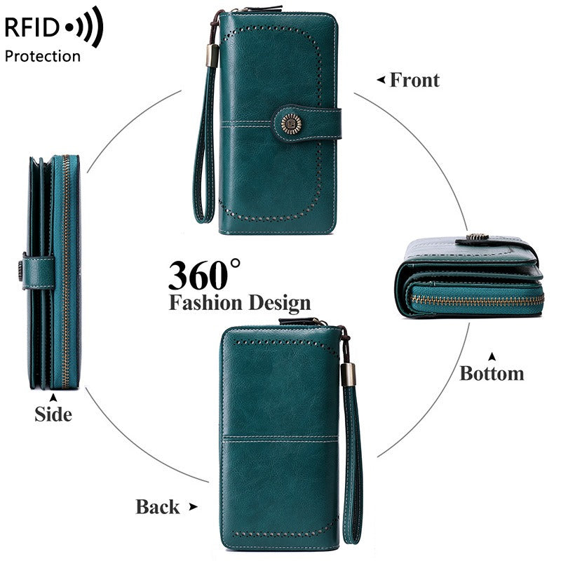 RFID Antimagnetic Wallet Long Zipper Women's Wallet Leather Wallet New Large Capacity Handbag - V.I.P Digital Presence