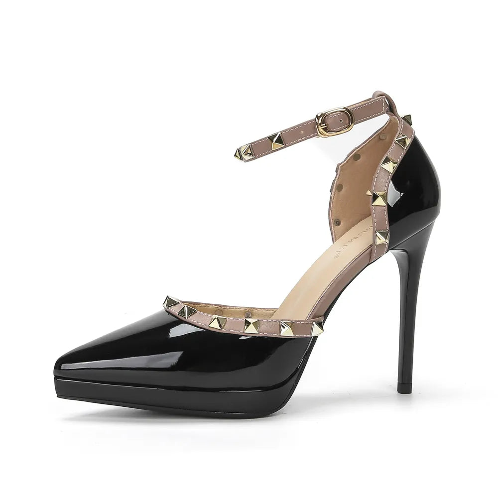 Rivet Decor Ankle Strap Stiletto Pumps - V.I.P Digital Presence