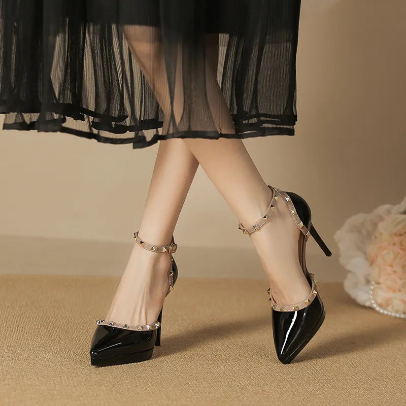 Rivet Decor Ankle Strap Stiletto Pumps - V.I.P Digital Presence