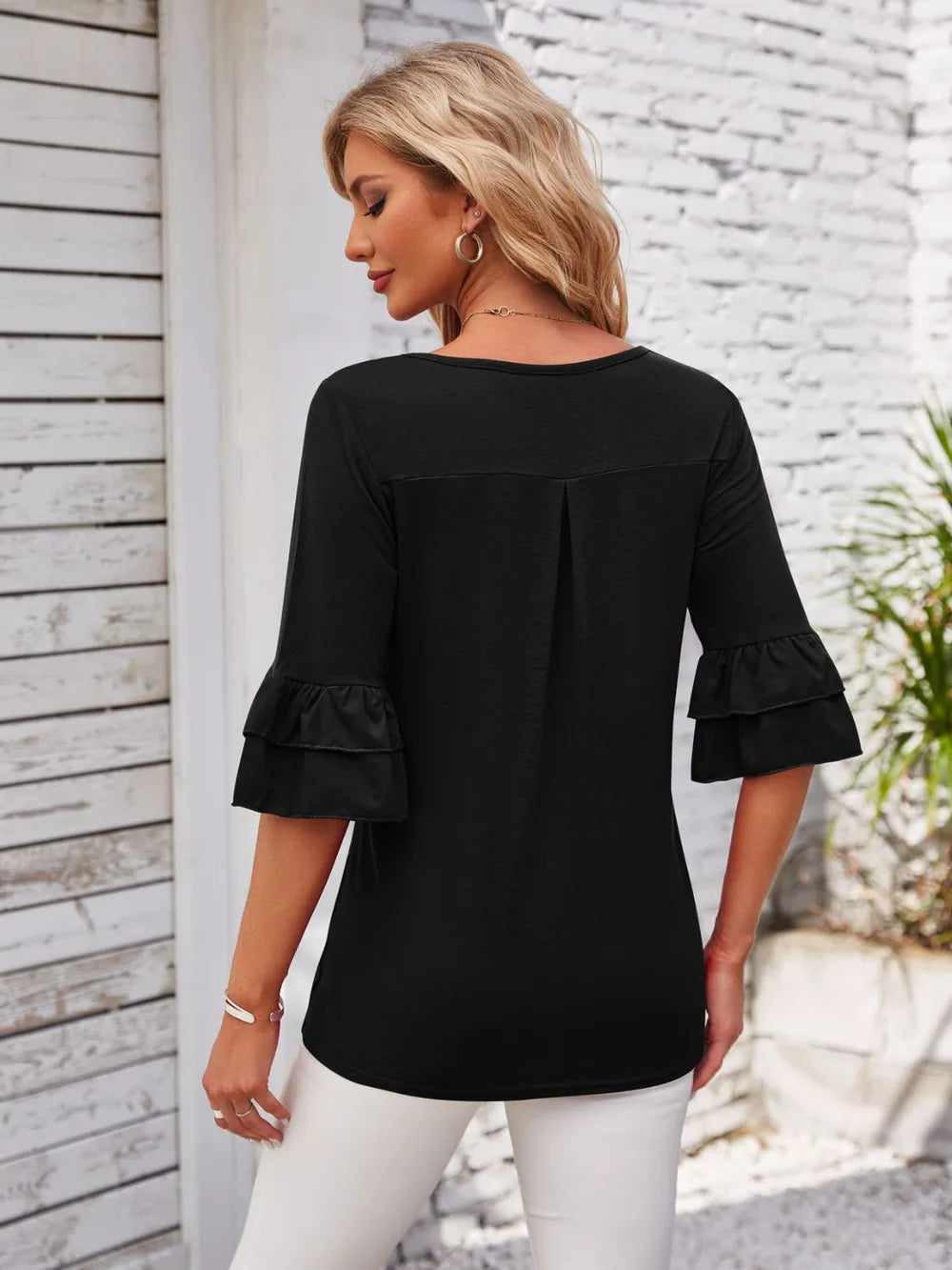 Ruffled Suqare Neck Half Sleeve Blouse - V.I.P Digital Presence