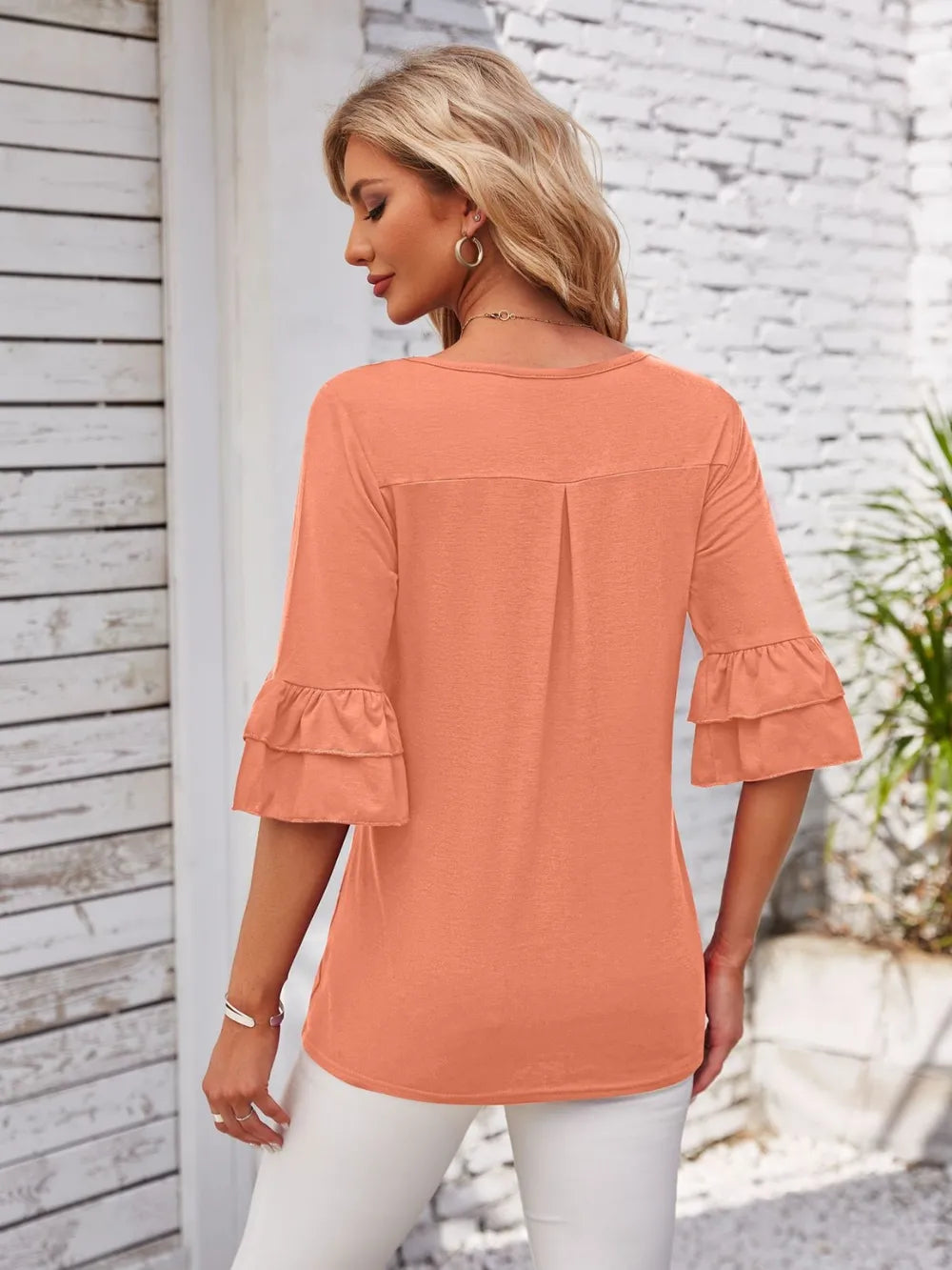 Ruffled Suqare Neck Half Sleeve Blouse - V.I.P Digital Presence