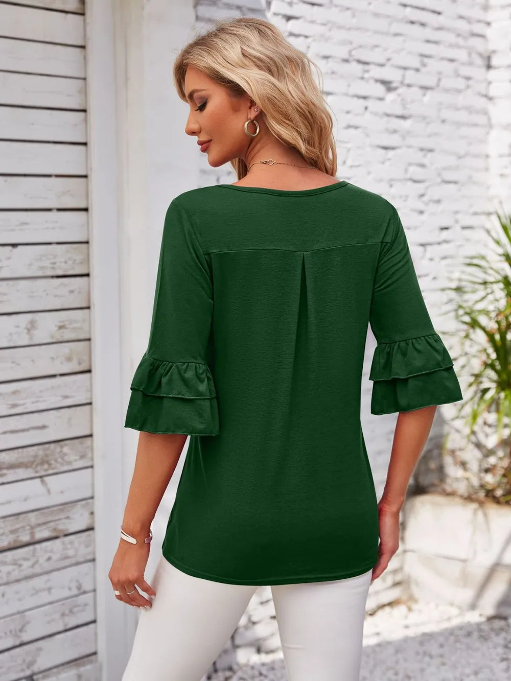 Ruffled Suqare Neck Half Sleeve Blouse - V.I.P Digital Presence