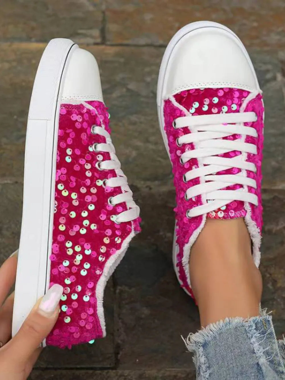 Sequin Round Toe Flat Sneakers - V.I.P Digital Presence