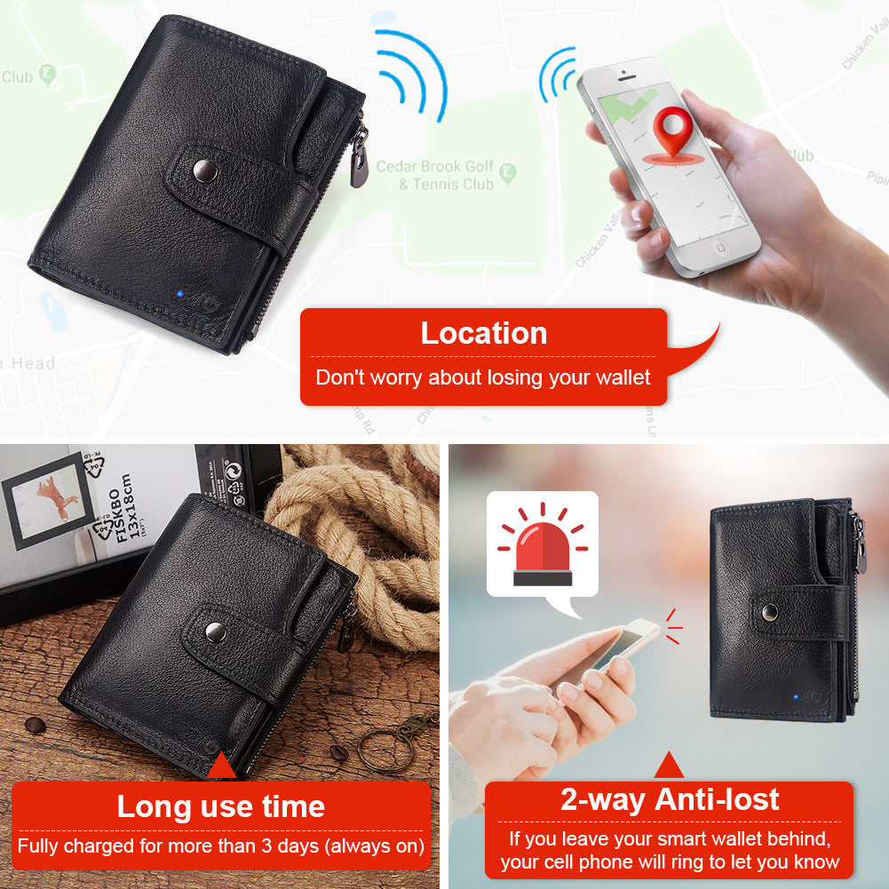 Smart Anti-Lost Wallet Men's Leather Wallet RFID Anti-theft Brush Coin Purse Bluetooth Link Multifunctional - V.I.P Digital Presence