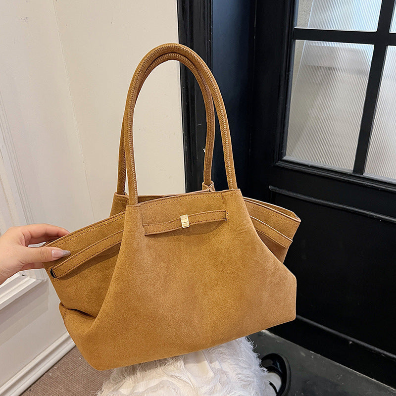 Suede tote bag for women in autumn and winter, high-end and niche design, large capacity commuting retro handbag - V.I.P Digital Presence