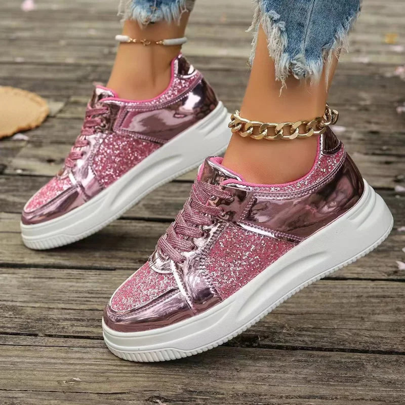 Women's Gold Sequins Platform Sneakers Autumn Fashion Casual Sports Shoes Thick Bottom Vulcanized Shoes Woman Flats Heels Shoes - V.I.P Digital Presence