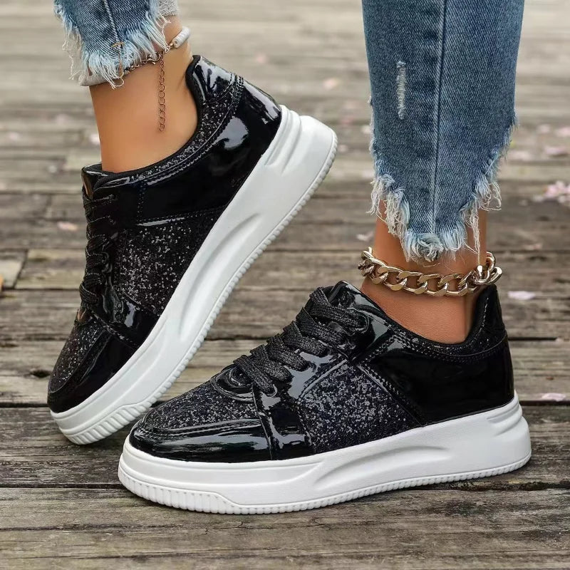 Women's Gold Sequins Platform Sneakers Autumn Fashion Casual Sports Shoes Thick Bottom Vulcanized Shoes Woman Flats Heels Shoes - V.I.P Digital Presence