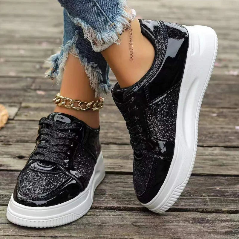 Women's Gold Sequins Platform Sneakers Autumn Fashion Casual Sports Shoes Thick Bottom Vulcanized Shoes Woman Flats Heels Shoes - V.I.P Digital Presence