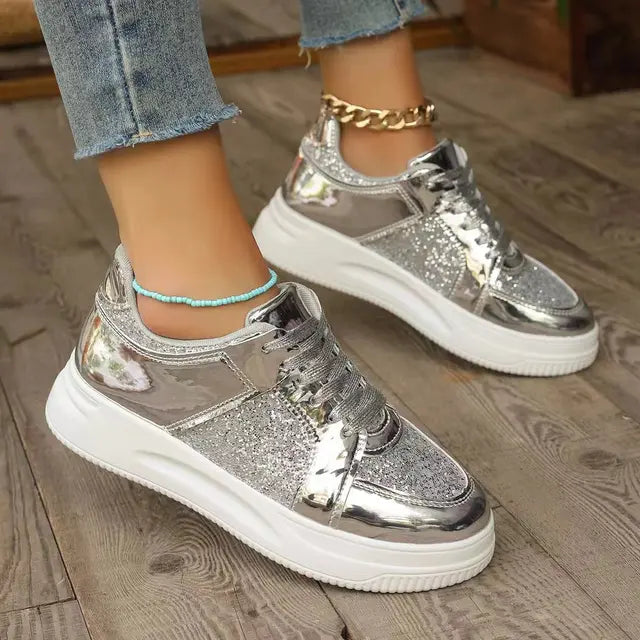 Women's Gold Sequins Platform Sneakers Autumn Fashion Casual Sports Shoes Thick Bottom Vulcanized Shoes Woman Flats Heels Shoes - V.I.P Digital Presence