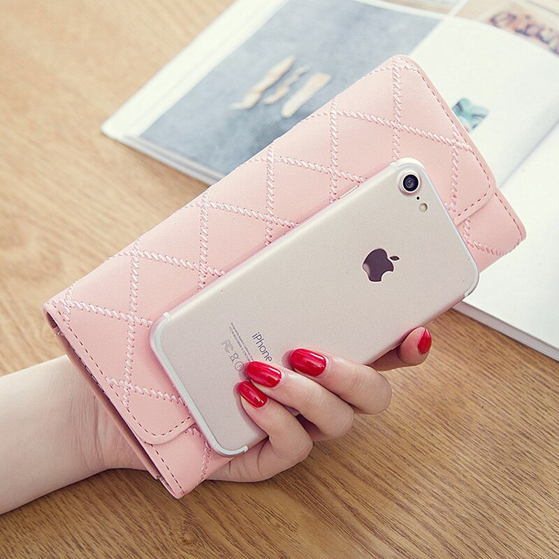 Womens Wallets and Purses Plaid PU Leather Long Wallet Hasp Phone Bag Money Coin Pocket Card Holder Female Wallets Purse - V.I.P Digital Presence