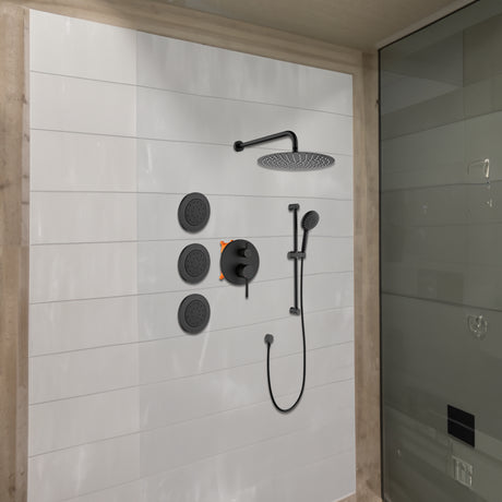 Matte Black Shower System with Shower Head  Hand Shower Slide Bar  Bodysprays Shower Arm  Hose  Valve Trim  and Lever Handles - V.I.P Digital Presence