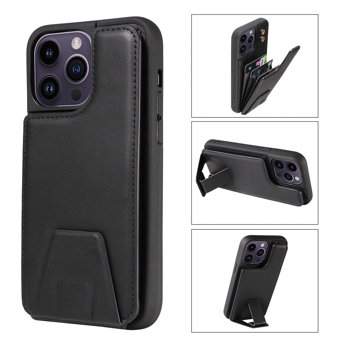 Suitable for Apple 15 phone case 13promax stand phone case adhesive leather anti drop 12 accordion card insertion phone case - V.I.P Digital Presence
