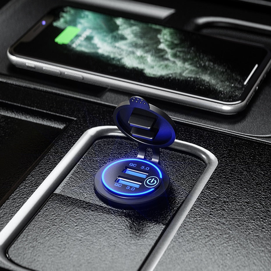 36W QC 3.0 Touch Switch Waterproof Universal Motorcycle Car Truck Boat Dual USB Charger Socket For Phone Tablet Camera GPS DVR - V.I.P Digital Presence