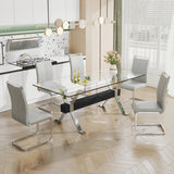 Dining table Modern tempered glass dining table Large modern office desk with silver plated metal legs and MDF crossbars - V.I.P Digital Presence