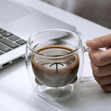 High borosilicate colored glass milk cup, cute bear shaped double-layer glass coffee cup, juice cup, beverage cup - V.I.P Digital Presence