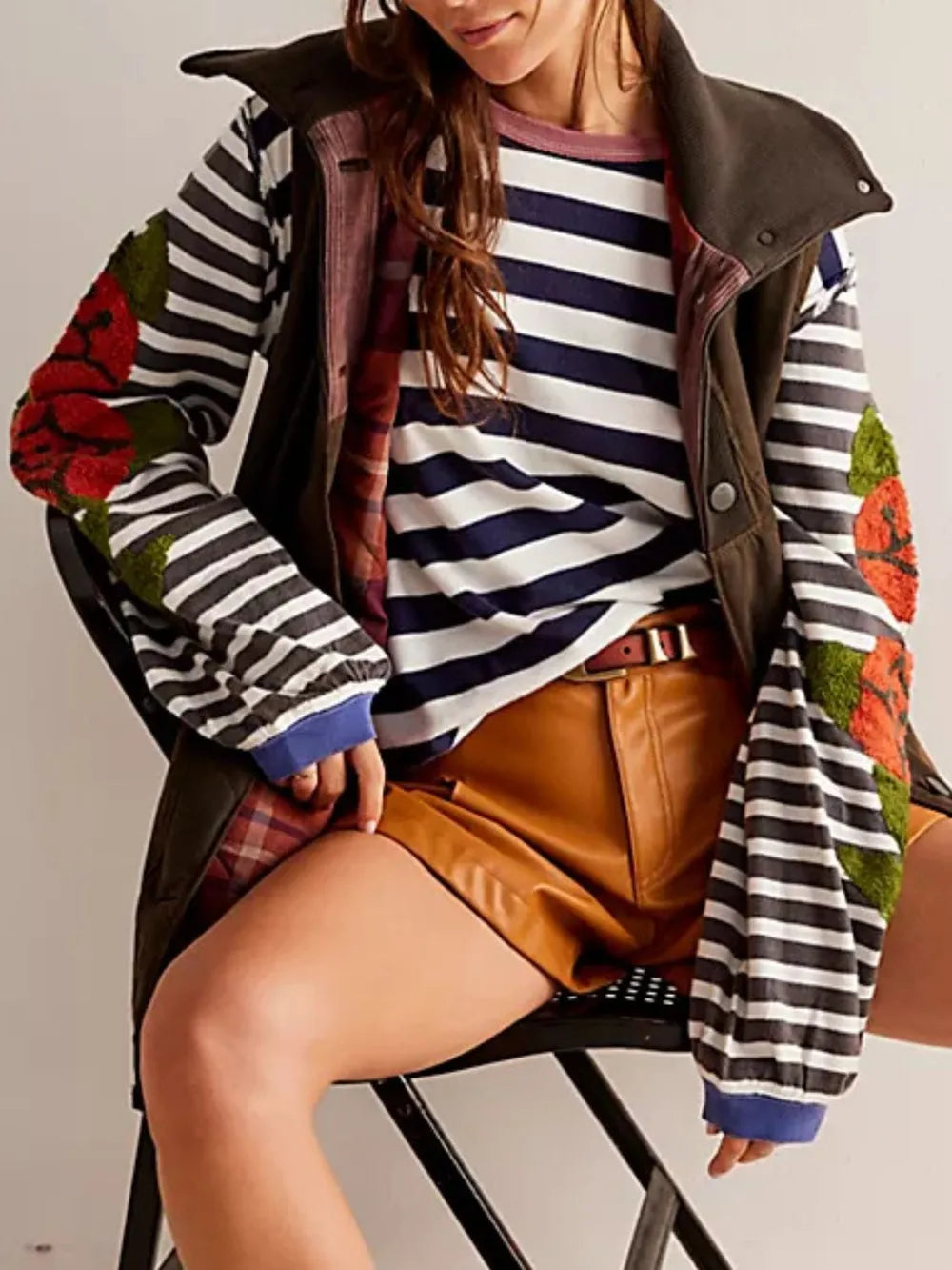 Striped Round Neck Long Sleeve Sweatshirt - V.I.P Digital Presence