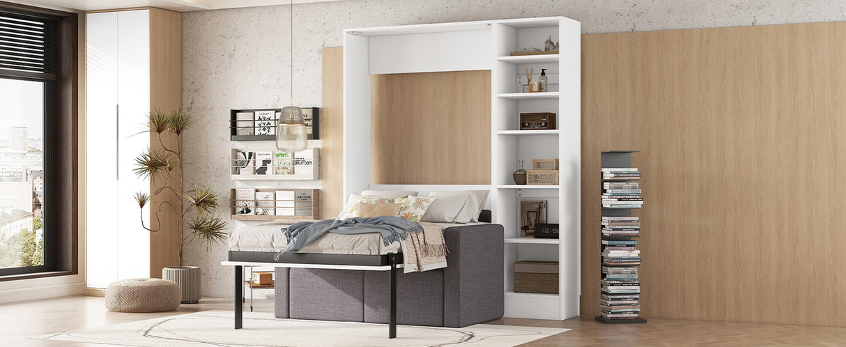 Twin Size Murphy Bed Wall Bed with Sofa,with Shelves,White - V.I.P Digital Presence