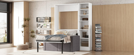 Twin Size Murphy Bed Wall Bed with Sofa,with Shelves,White - V.I.P Digital Presence