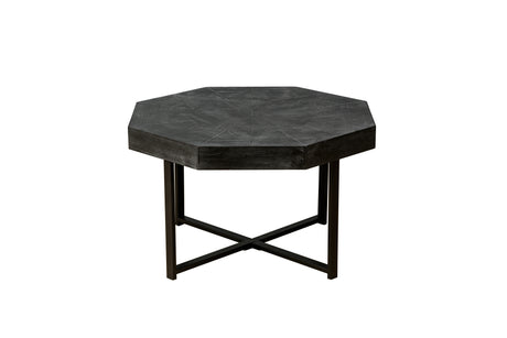 Wooden octagonal retro patchwork craft 30 inch wooden tabletop cross metal leg coffee table (Antique Black) - V.I.P Digital Presence