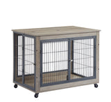Furniture Style Dog Crate Side Table on Wheels with Double Doors and Lift Top.Grey,38.58''w x 25.5''d x 27.36''h - V.I.P Digital Presence