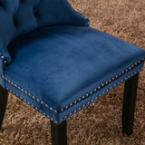 High-end Tufted Solid Wood Contemporary Velvet Upholstered Dining Chair with Wood Legs Nailhead Trim 2-Pcs Set Blue