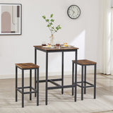 Bar Table Set Square Bar Table with 2 Bar Chairs Industrial Style Bar Chairs for Kitchen Breakfast Table Rustic Brown and Black