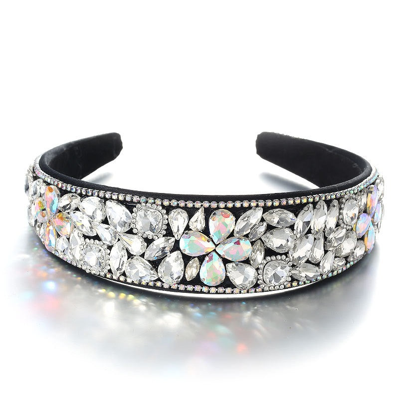 Fashionable diamond inlaid four leaf clover Baroque retro full inlaid rhinestone sponge headband - V.I.P Digital Presence