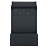 Hall tree with storage desk, entrance desk with drawers and 5 hooks, display rack, dark blue - V.I.P Digital Presence