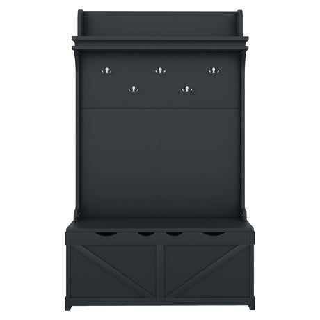 Hall tree with storage desk, entrance desk with drawers and 5 hooks, display rack, dark blue - V.I.P Digital Presence