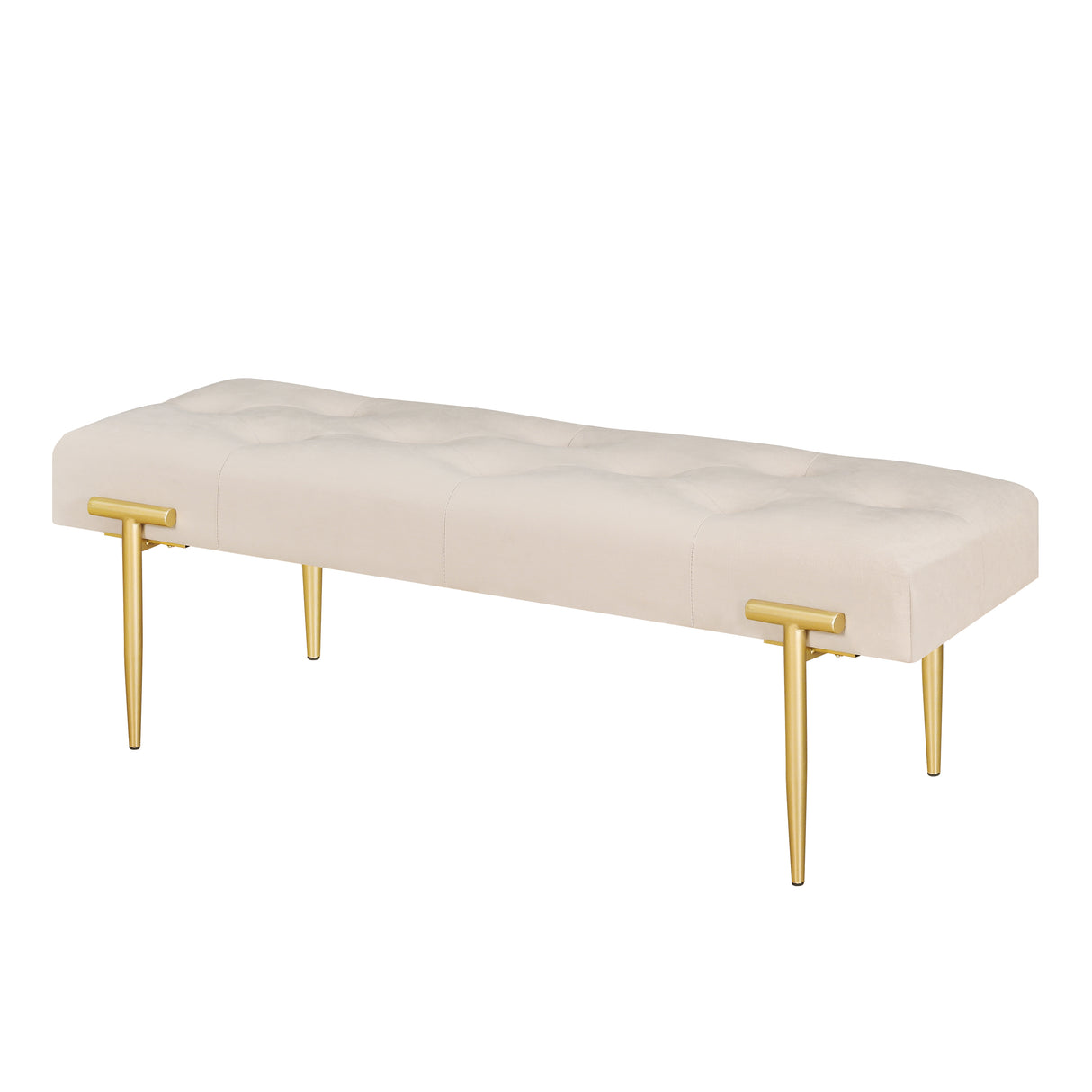 48'' Modern Ottoman Bench Velvet Bench Upholstered Footrest With Gold Metal Legs And Padded Seat For Bedroom Living Room - V.I.P Digital Presence