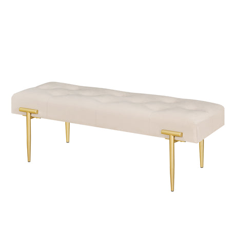 48'' Modern Ottoman Bench Velvet Bench Upholstered Footrest With Gold Metal Legs And Padded Seat For Bedroom Living Room - V.I.P Digital Presence