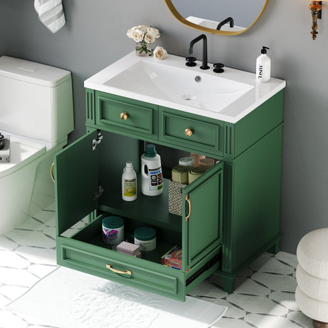 30 inch uncovered bathroom vanity with soft closed door, limited to solid wood frame bathroom storage cabinet green - V.I.P Digital Presence